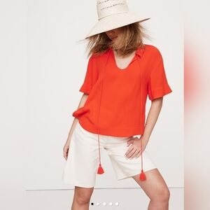 NWT Banana Republic Gauze Tassel-Tie Popover Shirt Size Medium in Orange